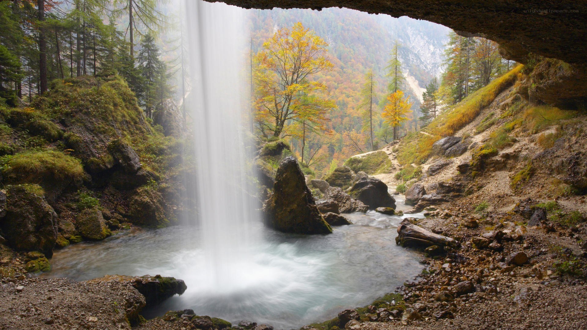 Waterfall in autumn forest