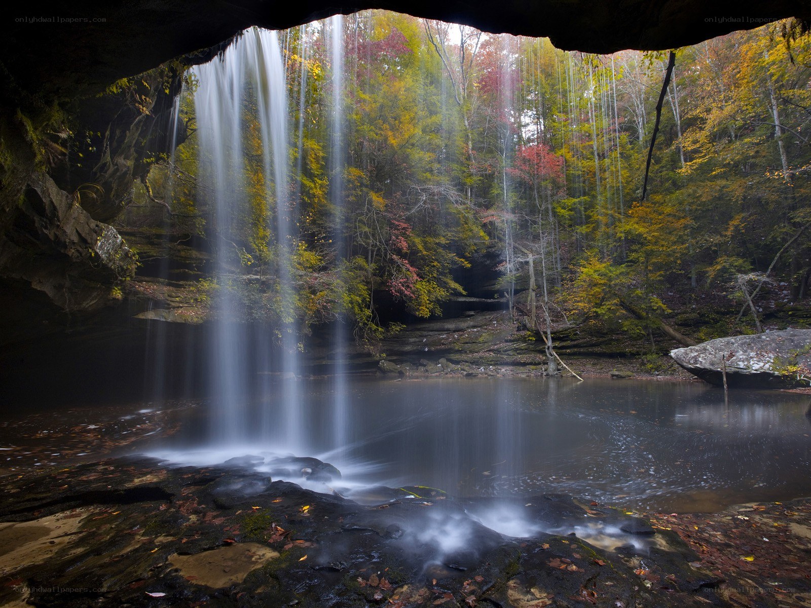 Waterfall in autumn forest