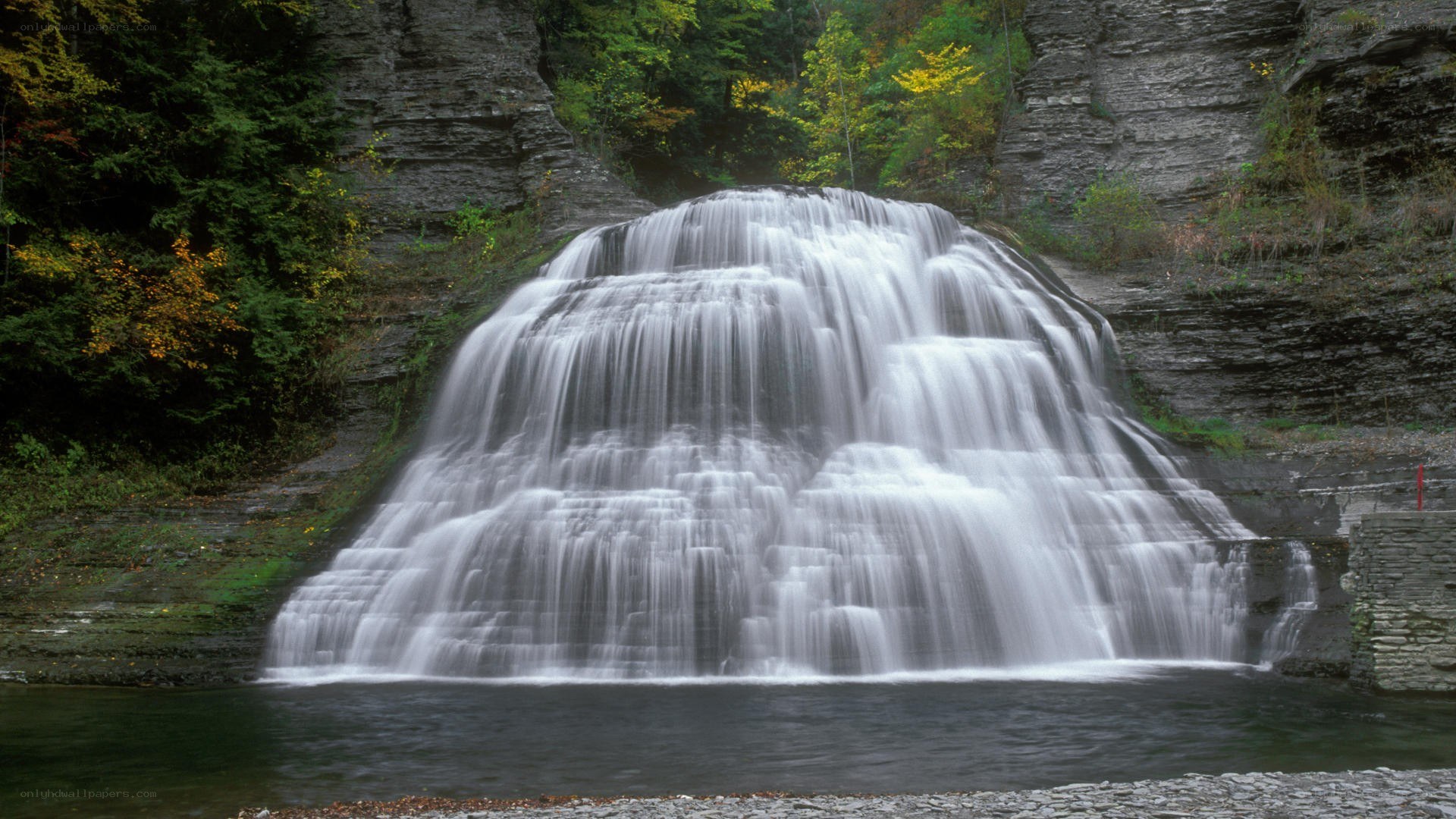 Waterfall in autumn forest