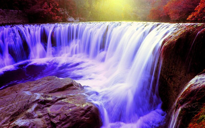 Waterfall in Autumn Forest — Blue, Dramatic