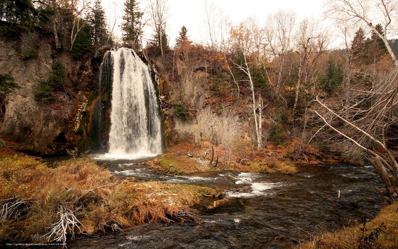 Waterfall in Autumn Forest — Brown, Serene, Photograph, River