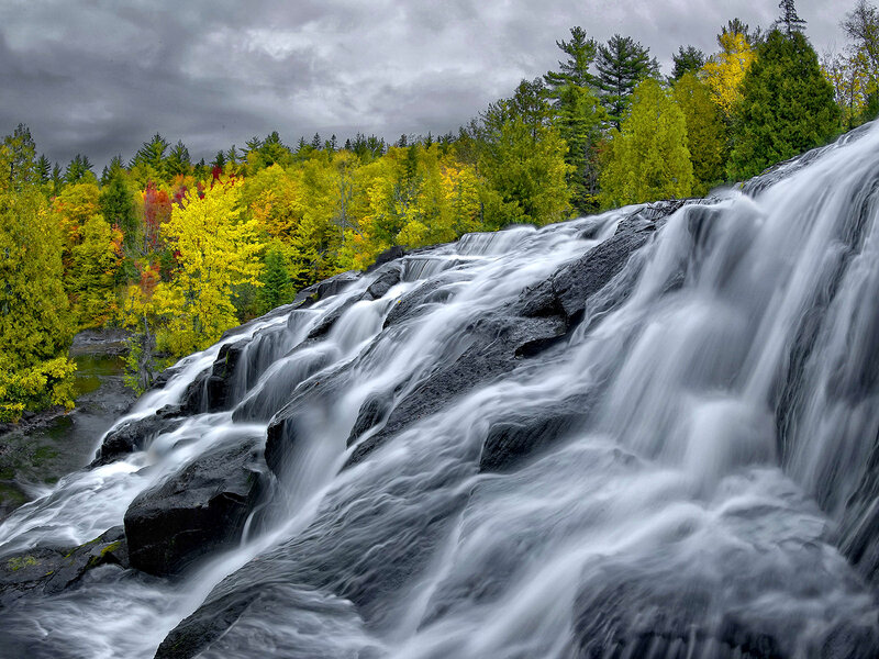 Waterfall in Autumn Forest — Green, Dramatic