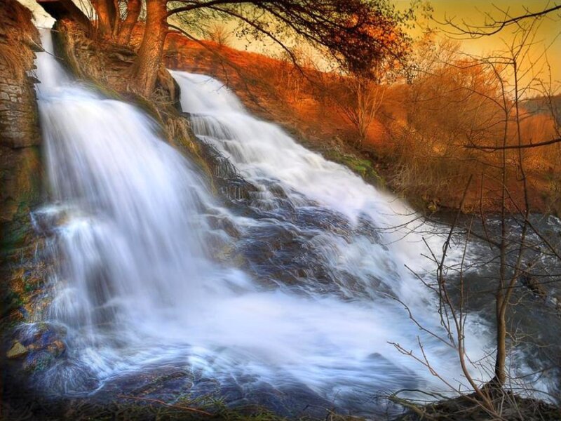 Waterfall in Autumn Forest — Orange