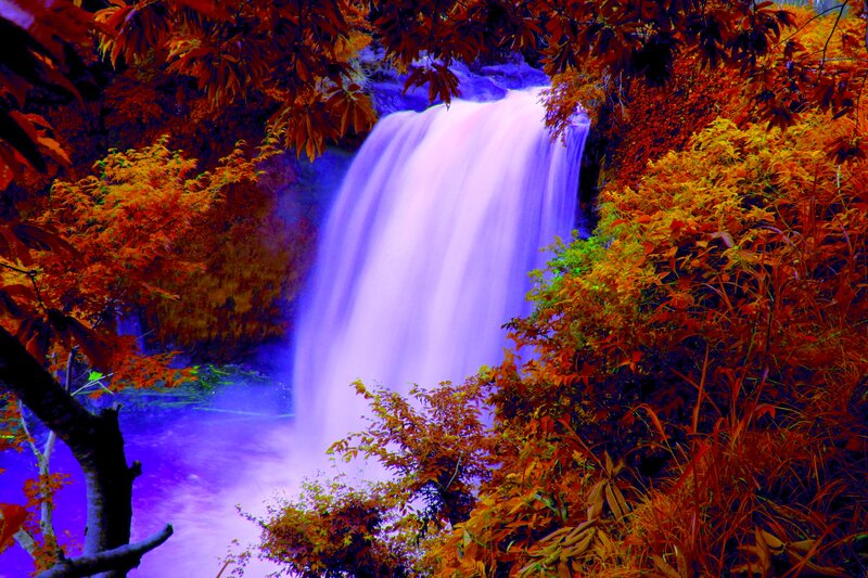 Waterfall in Autumn Forest — Purple