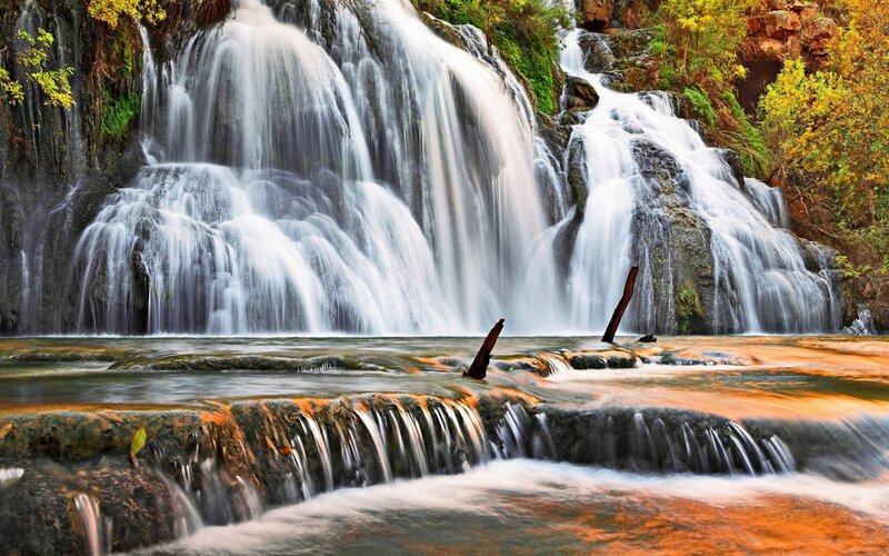 Waterfall in Autumn Forest — White, Serene