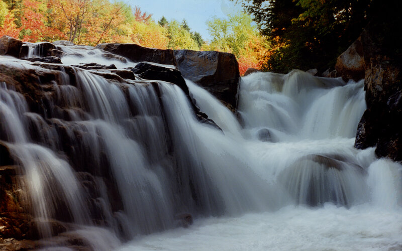 Waterfall in Autumn Forest — White