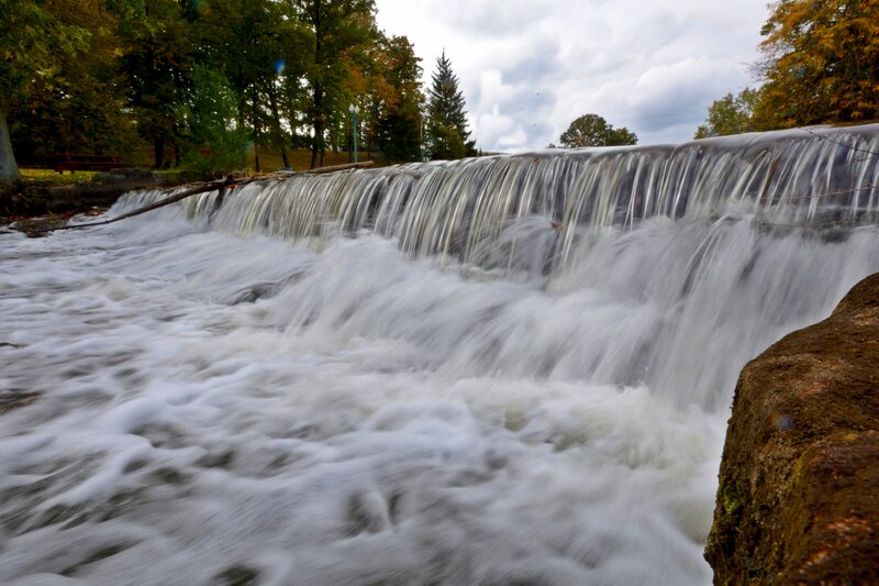 Waterfall in Autumn — Green, Serene, Photograph, Trees