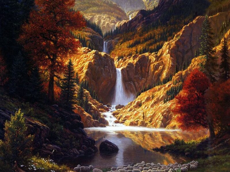 Waterfall in Autumn Valley