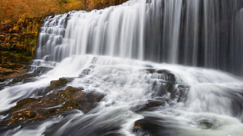 Waterfall in Autumn — White
