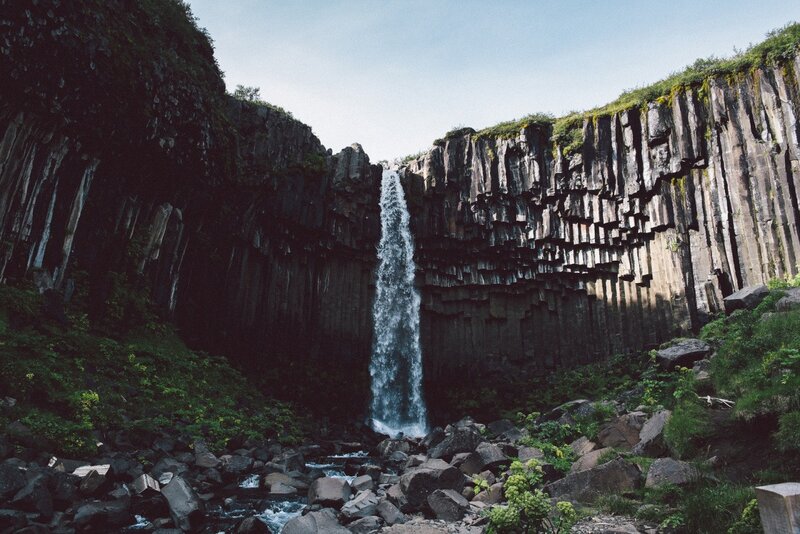 Waterfall in Basalt Cliffs — Green