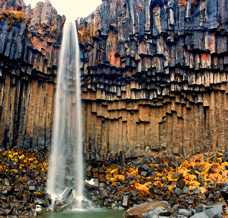 Waterfall in Basalt Columns — Gray