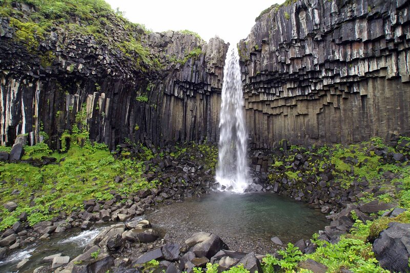Waterfall in Basalt Columns — Green