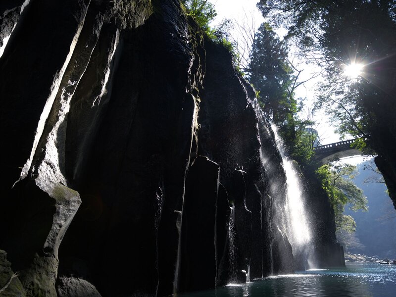 Waterfall in Canyon — Black, Dramatic