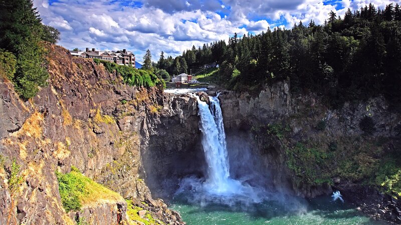 Waterfall in Canyon — Blue, Dramatic, Afternoon, Photograph, Cliffs
