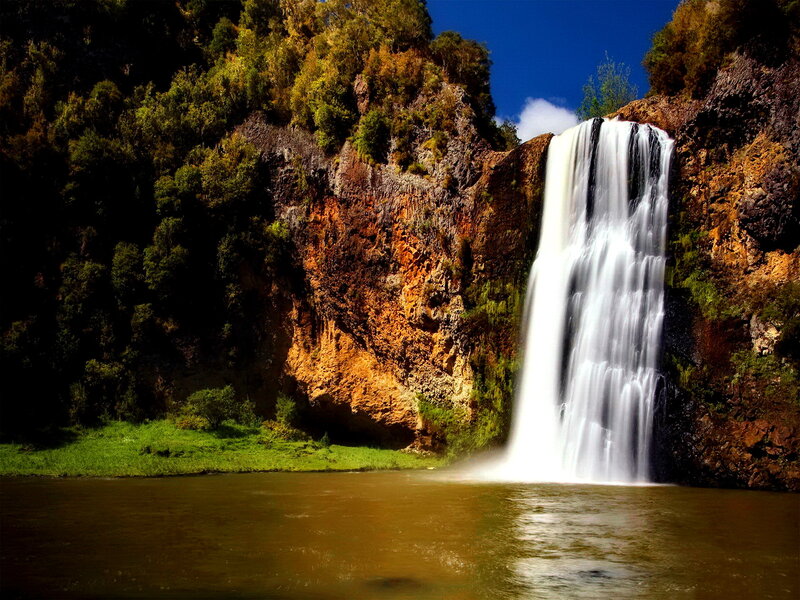 Waterfall in Canyon — Blue, Dramatic, Afternoon, Photograph, River