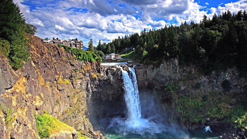 Waterfall in Canyon — Blue, Dramatic, Afternoon, Photograph