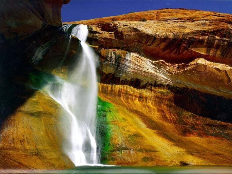 Waterfall in Canyon — Blue, Dramatic, Afternoon