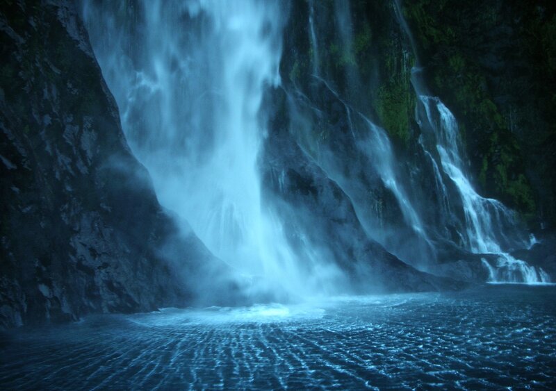 Waterfall in Canyon — Blue, Dramatic, Night