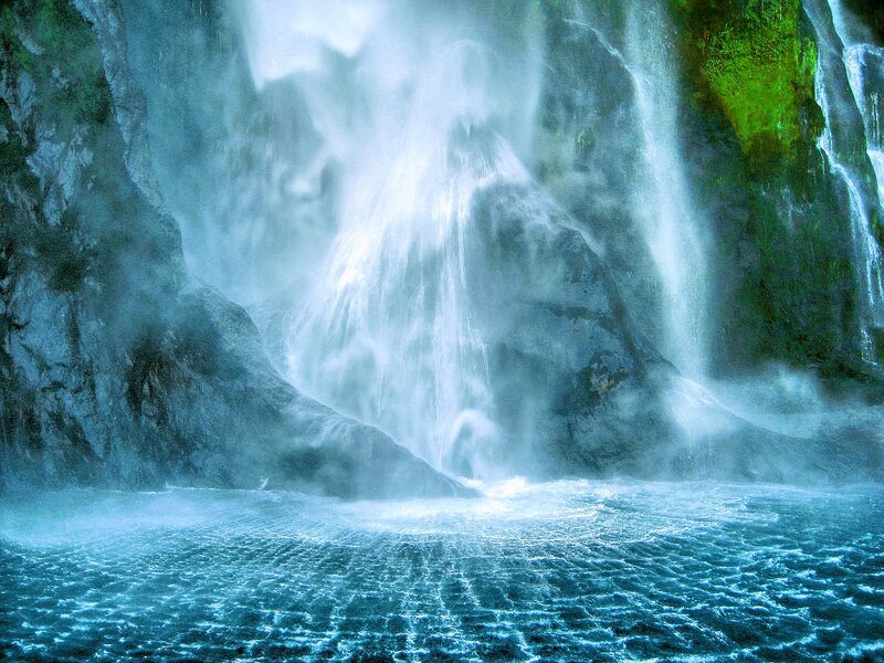Waterfall in Canyon — Blue, Dramatic, Photograph, Pool, Mist
