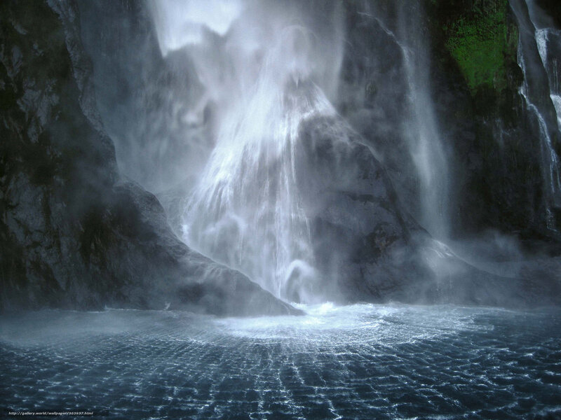 Waterfall in Canyon — Blue, Dramatic, Photograph, Pool, Moss