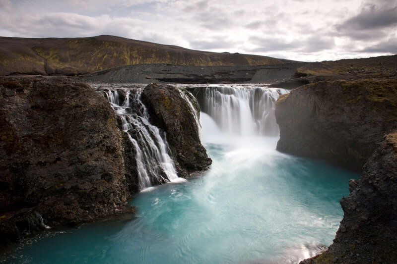 Waterfall in Canyon — Blue, Dramatic, Photograph, River, Mountain