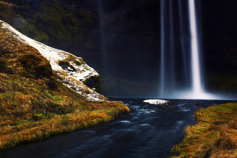Waterfall in Canyon — Blue, Dramatic, Winter