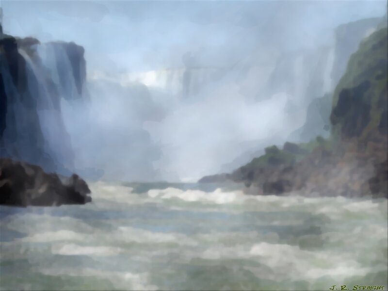 Waterfall in Canyon — Blue, Misty