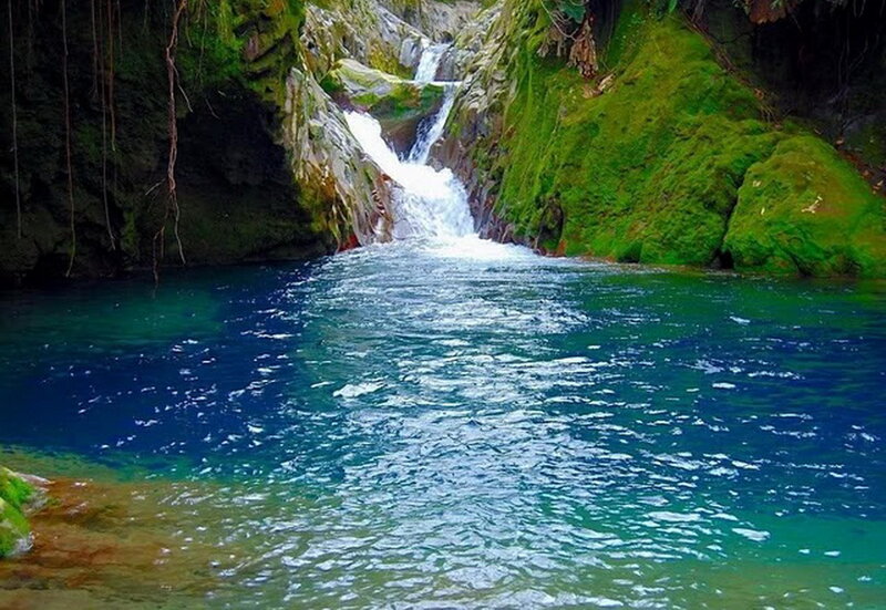 Waterfall in Canyon — Blue, Serene, Photograph