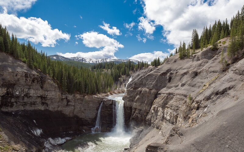 Waterfall in Canyon — Blue, Serene, Summer