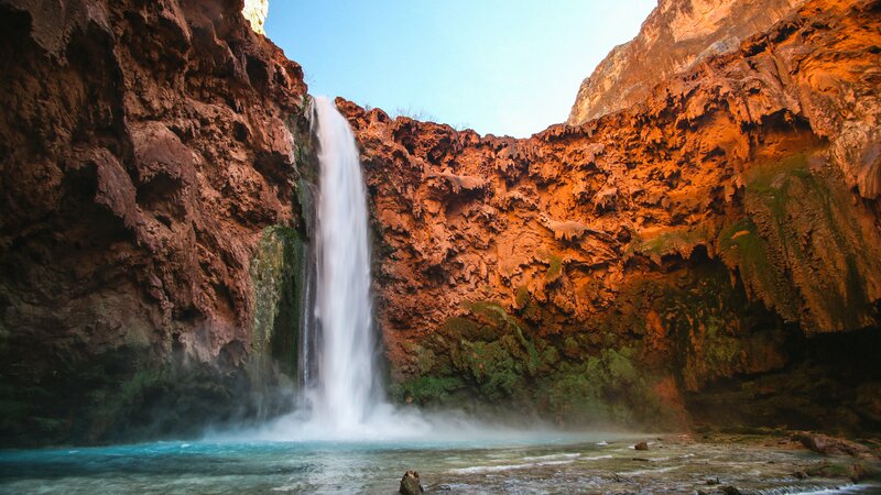 Waterfall in Canyon — Brown, Dramatic, Afternoon, Photograph, Pool
