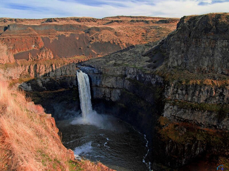 Waterfall in Canyon — Brown, Dramatic, Afternoon, Photograph, River