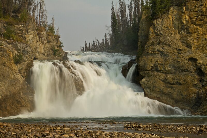 Waterfall in Canyon — Brown, Dramatic, Afternoon, Photograph, Rocks