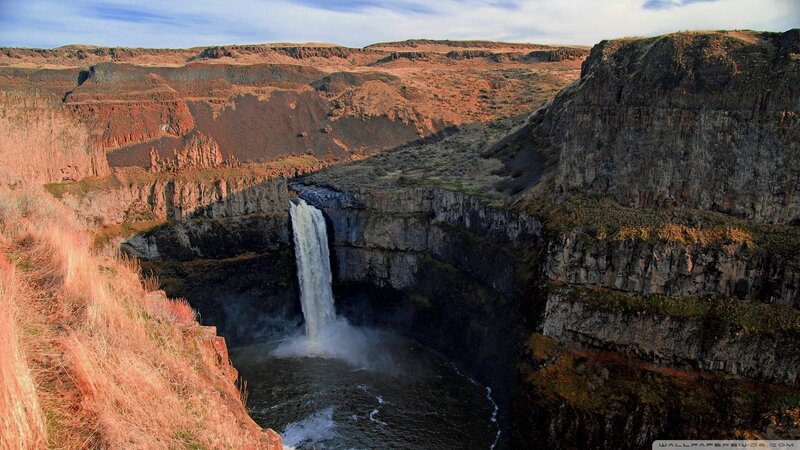 Waterfall in Canyon — Brown, Dramatic, Afternoon