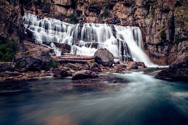 Waterfall in Canyon — Brown, Dramatic, Photograph, Rocks