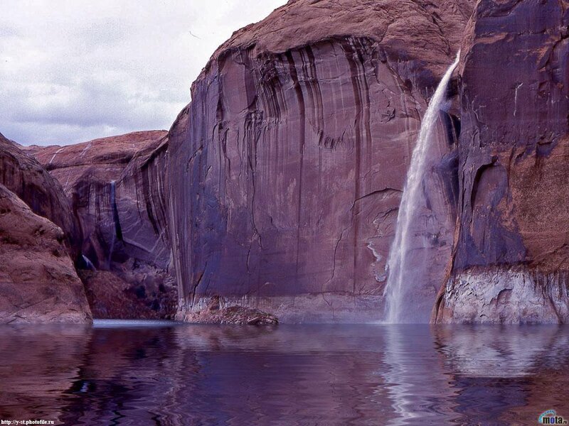 Waterfall in Canyon — Brown, Dramatic, Photograph