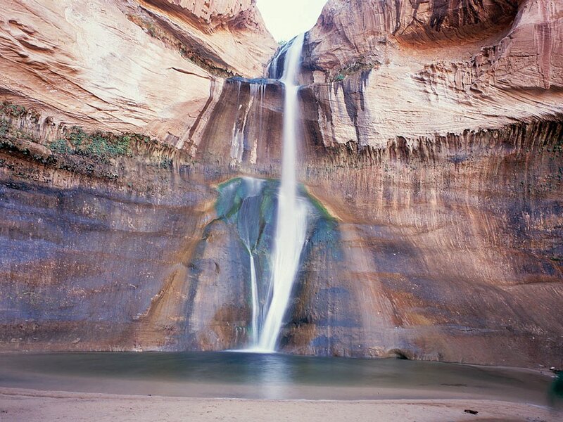 Waterfall in Canyon — Brown, Serene, Afternoon, Photograph, Pool, Sand, Green
