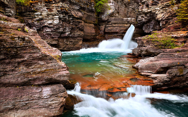 Waterfall in Canyon — Brown, Serene, Afternoon, Photograph, River, Rocks