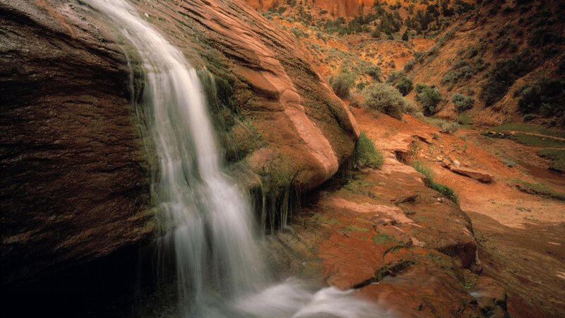 Waterfall in Canyon — Brown, Serene, Afternoon, Photograph, Rock, Vegetation