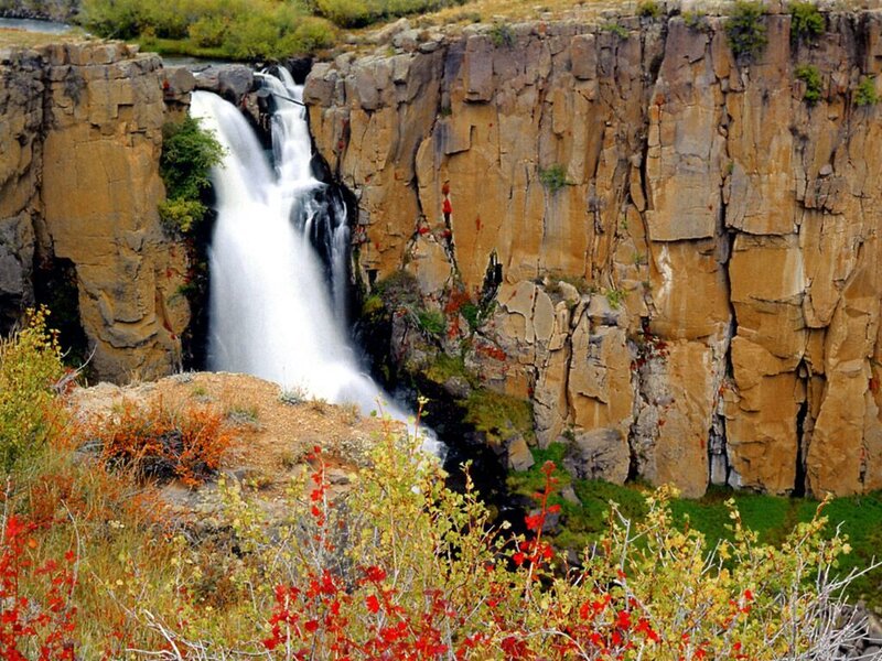 Waterfall in Canyon — Brown, Serene, Autumn, Photograph, River