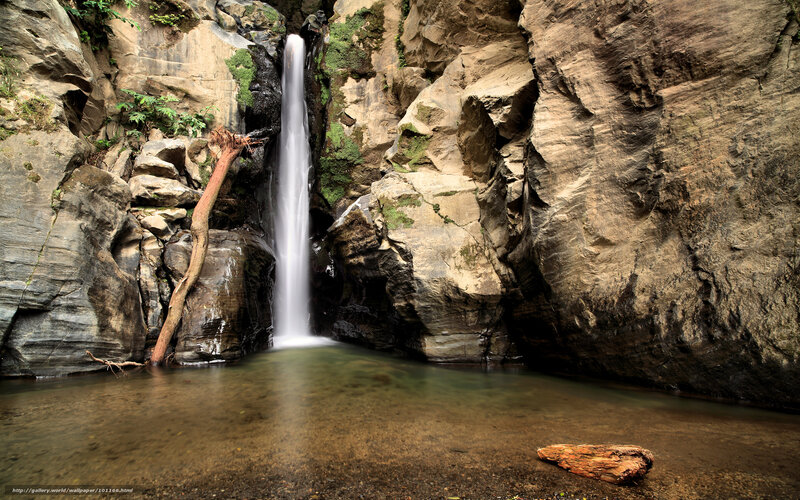 Waterfall in Canyon — Brown, Serene, Photograph, Pool