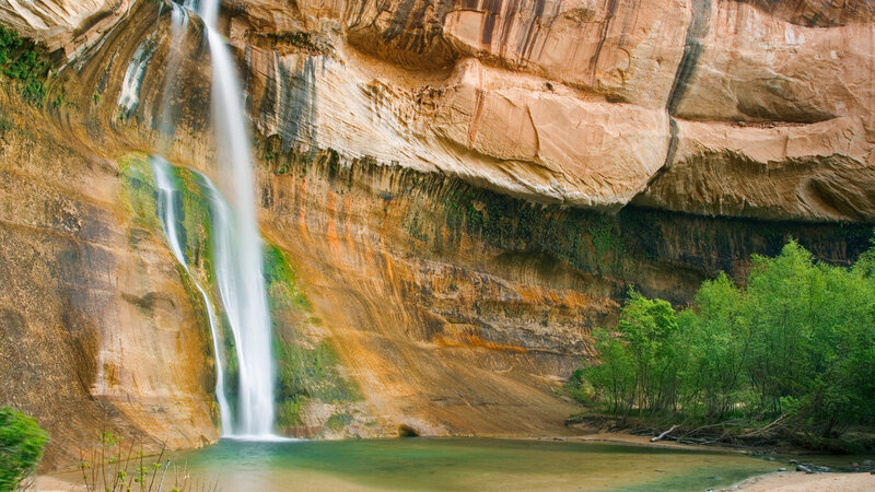 Waterfall in Canyon — Brown, Serene