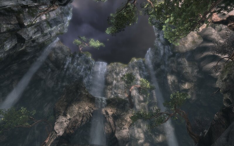 Waterfall in Canyon — Gray, Dramatic, 3d Render