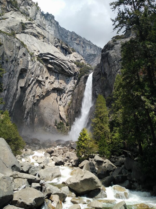 Waterfall in Canyon — Gray, Dramatic, Afternoon, Photograph