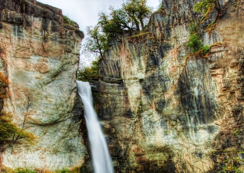 Waterfall in Canyon — Gray, Dramatic, Photograph, Cliffs