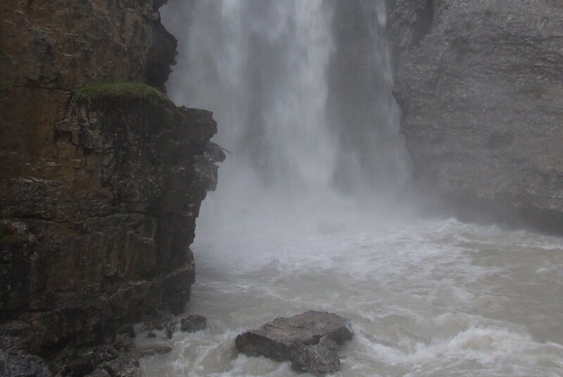 Waterfall in Canyon — Gray, Dramatic, Photograph, River
