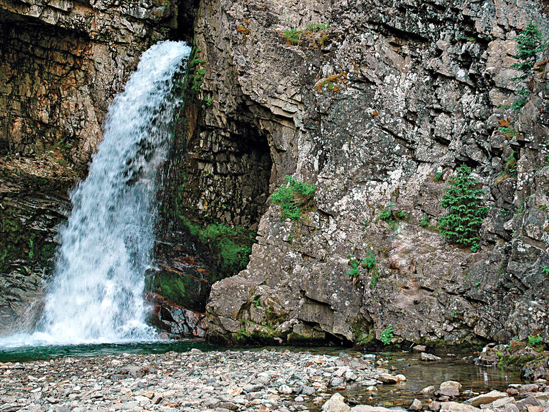 Waterfall in Canyon — Gray, Natural