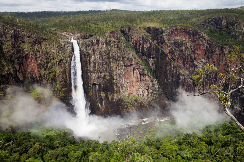 Waterfall in Canyon — Green, Dramatic, Afternoon, Photograph, Forest, Mist