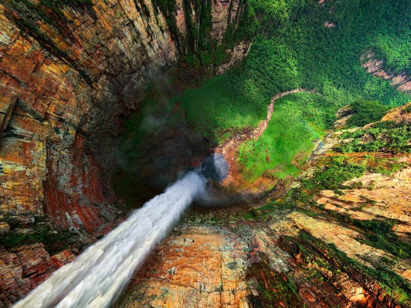 Waterfall in Canyon — Green, Dramatic, Afternoon, Photograph, Greenery, Rock