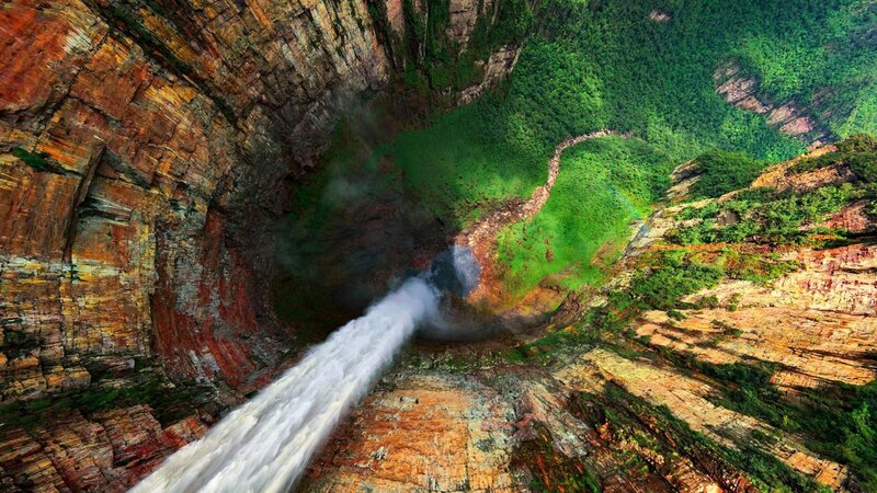 Waterfall in Canyon — Green, Dramatic, Afternoon, Photograph, Greenery