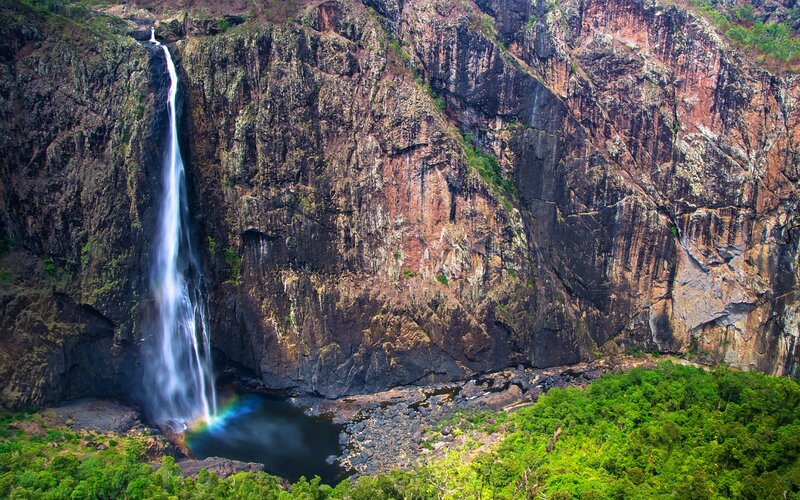 Waterfall in Canyon — Green, Dramatic, Afternoon, Photograph, Pool, Forest